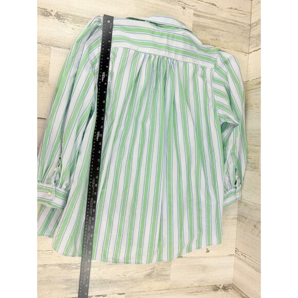 Ann Mashburn Sz XL Geraldine Popover Shirt Green Blue Stripe Poplin - Picture 16 of 16